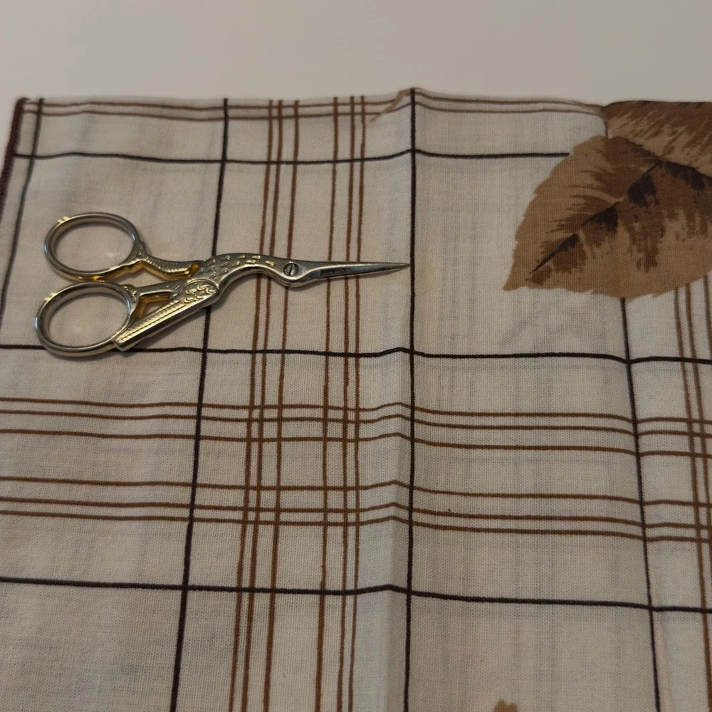 Vintage Fall Floral Plaid Cloth Napkins Set of 5 Orange Brown Cream 16x16